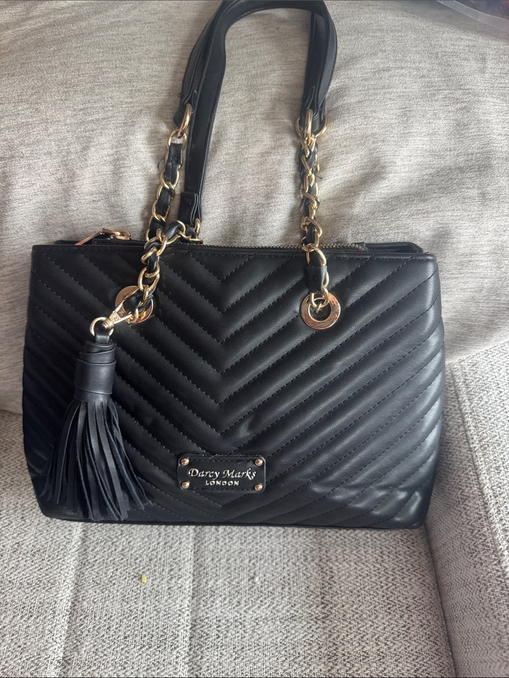 Darcy Marks London Quilted Black Vegan Leather Handbag with Tassel
